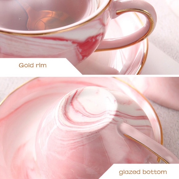 Pink Marble Printed Tea Set w/a Delicate Gold Trim - Picture 5 of 7
